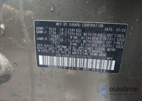 2024 Subaru Outback Wilderness from USA, damaged, VIN 4S4BTGUD3R3300757